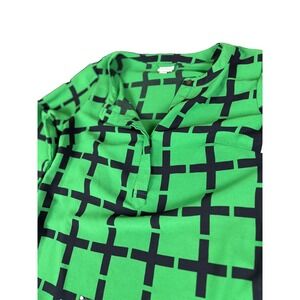 Merona Popover Dress Womens XS Green Black Plus Print Tie Back Button Front